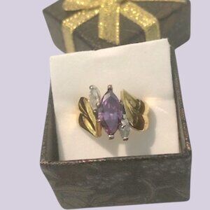 Vintage Amythest Marquise Gold Plated Cocktail Ring 6